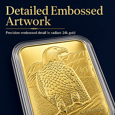 24K Gold American Bald Eagle – Symbol of Freedom & Strength Embossed Sheet 31x45.5mm 10mg - Product card gallery slide 4 (10178078671161)
