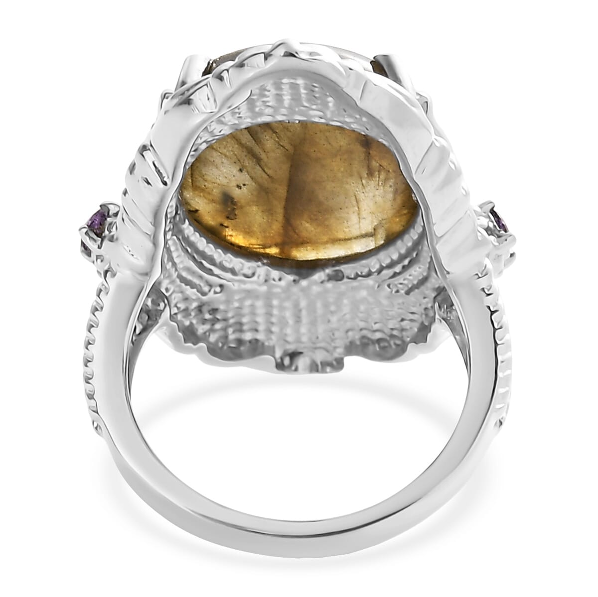 Ever True Malagasy Labradorite and African Amethyst 15.50 ctw Ring in Stainless Steel (Size 5.0) image number 4