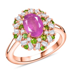 D'Joy Ilakaka Hot Pink Sapphire (FF) and Multi Gemstone 2.90 ctw Blush Blossom Ring in 18K Vermeil Rose Gold Over Sterling Silver (Size 10.0)
