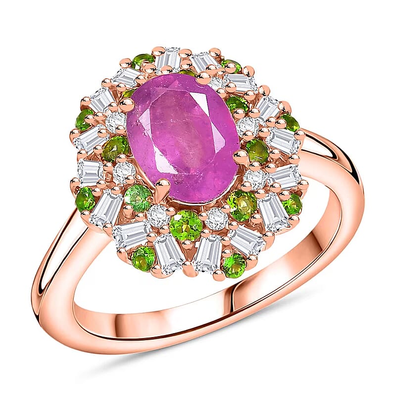 D'Joy Ilakaka Hot Pink Sapphire (FF) and Multi Gemstone 2.90 ctw Blush Blossom Ring in 18K Vermeil Rose Gold Over Sterling Silver (Size 10.0)