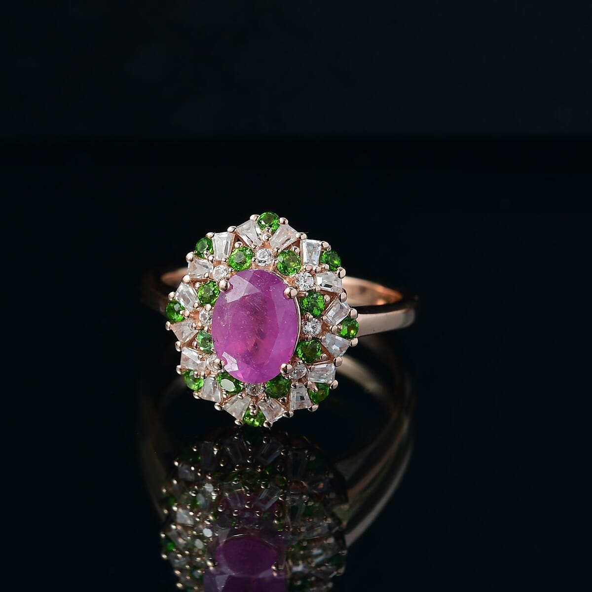 D'Joy Ilakaka Hot Pink Sapphire (FF) and Multi Gemstone 2.90 ctw Blush Blossom Ring in 18K Vermeil Rose Gold Over Sterling Silver (Size 10.0) image number 1