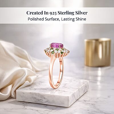 D'Joy Ilakaka Hot Pink Sapphire (FF) and Multi Gemstone 2.90 ctw Blush Blossom Ring in 18K Vermeil Rose Gold Over Sterling Silver (Size 10.0)