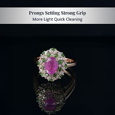 D'Joy Ilakaka Hot Pink Sapphire (FF) and Multi Gemstone 2.90 ctw Blush Blossom Ring in 18K Vermeil Rose Gold Over Sterling Silver (Size 10.0)