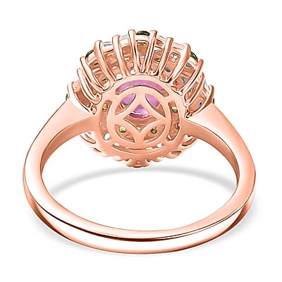 D'Joy Ilakaka Hot Pink Sapphire (FF) and Multi Gemstone 2.90 ctw Blush Blossom Ring in 18K Vermeil Rose Gold Over Sterling Silver (Size 10.0)