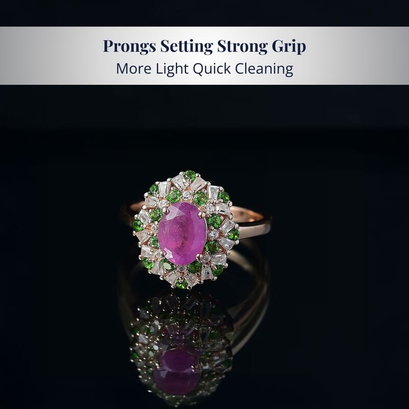 D'Joy Ilakaka Hot Pink Sapphire (FF) and Multi Gemstone 2.90 ctw Blush Blossom Ring in 18K Vermeil Rose Gold Over Sterling Silver (Size 7.0)