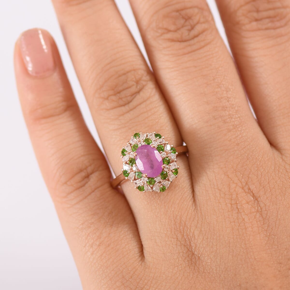 D'Joy Ilakaka Hot Pink Sapphire (FF) and Multi Gemstone 2.90 ctw Blush Blossom Ring in 18K Vermeil Rose Gold Over Sterling Silver (Size 8.0) image number 2
