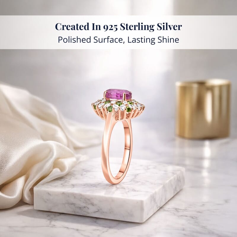 D'Joy Ilakaka Hot Pink Sapphire (FF) and Multi Gemstone 2.90 ctw Blush Blossom Ring in 18K Vermeil Rose Gold Over Sterling Silver (Size 8.0)