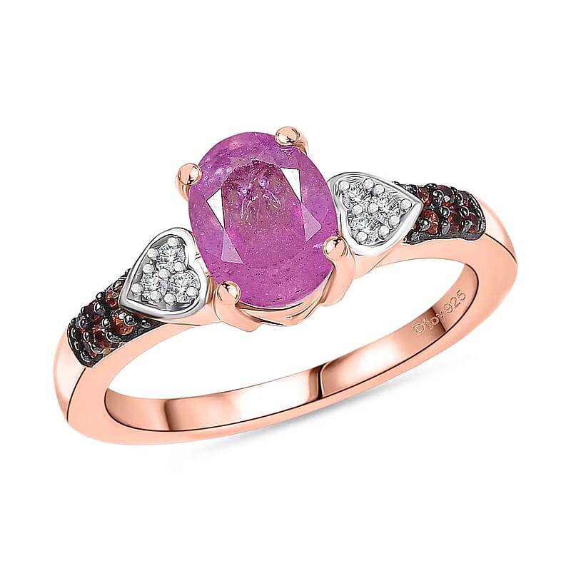 D'Joy Ilakaka Hot Pink Sapphire (FF) and Multi Gemstone 2.10 ctw Starlit Heart Ring in 18K Vermeil Rose Gold Over Sterling Silver (Size 10.0)