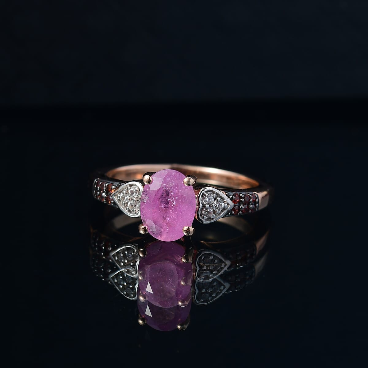 D'Joy Ilakaka Hot Pink Sapphire (FF) and Multi Gemstone 2.10 ctw Starlit Heart Ring in 18K Vermeil Rose Gold Over Sterling Silver (Size 10.0)  image number 1