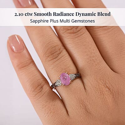 D'Joy Ilakaka Hot Pink Sapphire (FF) and Multi Gemstone 2.10 ctw Starlit Heart Ring in 18K Vermeil Rose Gold Over Sterling Silver (Size 10.0)