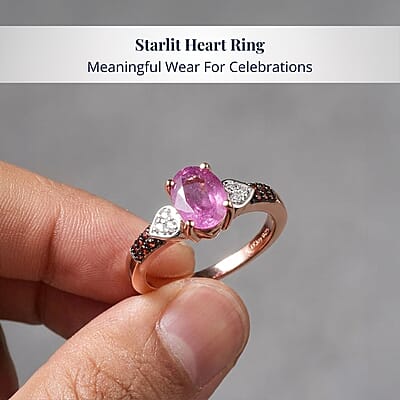 D'Joy Ilakaka Hot Pink Sapphire (FF) and Multi Gemstone 2.10 ctw Starlit Heart Ring in 18K Vermeil Rose Gold Over Sterling Silver (Size 10.0)