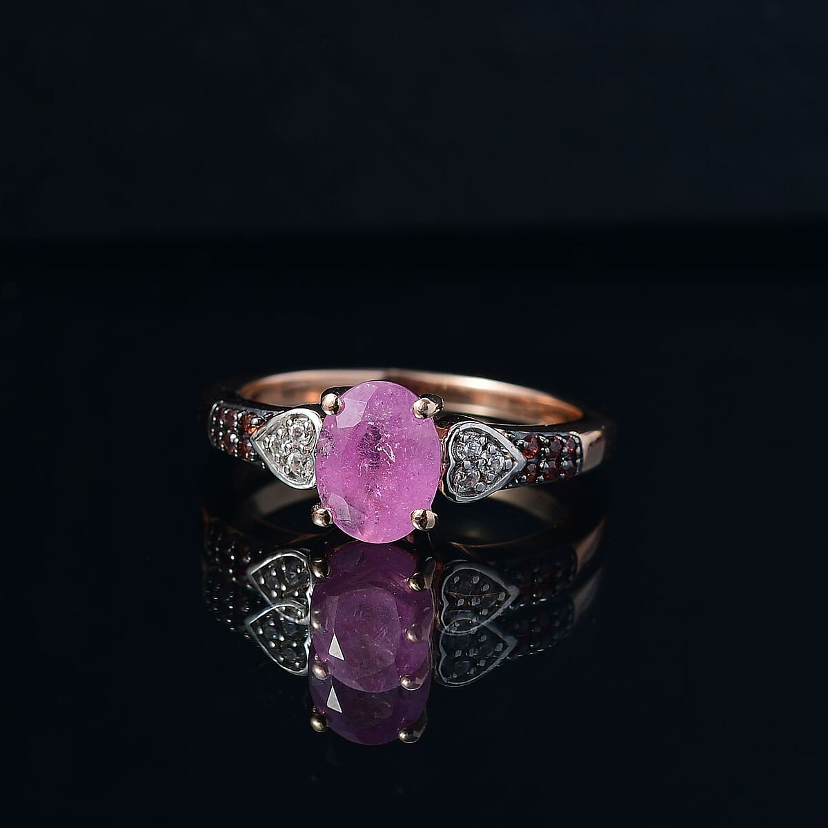 D'Joy Ilakaka Hot Pink Sapphire (FF) and Multi Gemstone 2.10 ctw Starlit Heart Ring in 18K Vermeil Rose Gold Over Sterling Silver (Size 7.0) image number 1