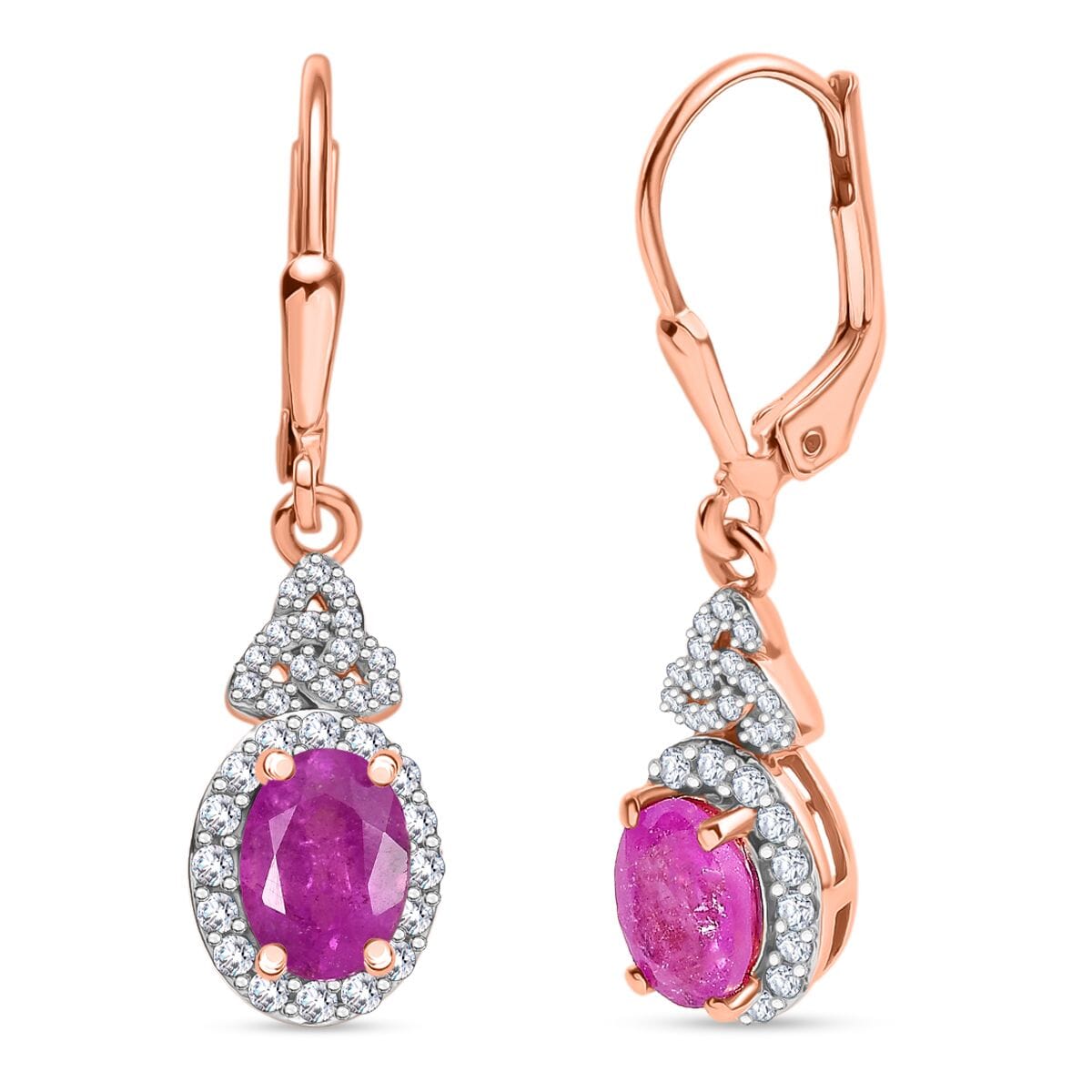 D'Joy Ilakaka Hot Pink Sapphire (FF) and White Zircon 2.85 ctw Eternal Promise Earrings in 18K Vermeil Rose Gold Over Sterling Silver image number 0