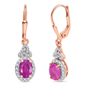 D'Joy Ilakaka Hot Pink Sapphire (FF) and White Zircon 2.85 ctw Eternal Promise Earrings in 18K Vermeil Rose Gold Over Sterling Silver (Del. in 10-12 Days) 