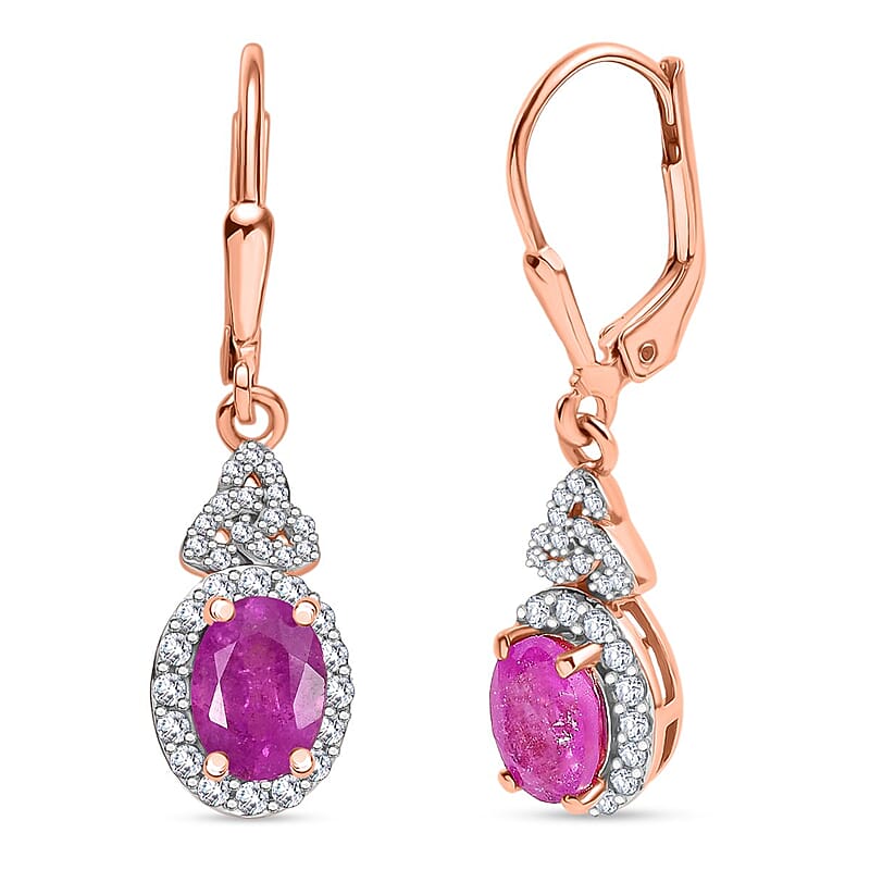 D'Joy Ilakaka Hot Pink Sapphire (FF) and White Zircon 2.85 ctw Eternal Promise Earrings in 18K Vermeil Rose Gold Over Sterling Silver