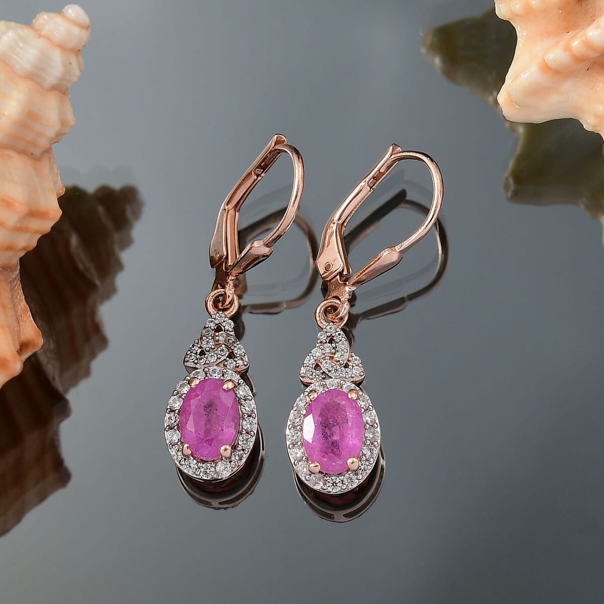 D'Joy Ilakaka Hot Pink Sapphire (FF) and White Zircon 2.85 ctw Eternal Promise Earrings in 18K Vermeil Rose Gold Over Sterling Silver image number 1