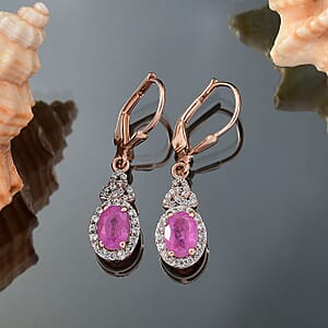 D'Joy Ilakaka Hot Pink Sapphire (FF) and White Zircon 2.85 ctw Eternal Promise Earrings in 18K Vermeil Rose Gold Over Sterling Silver
