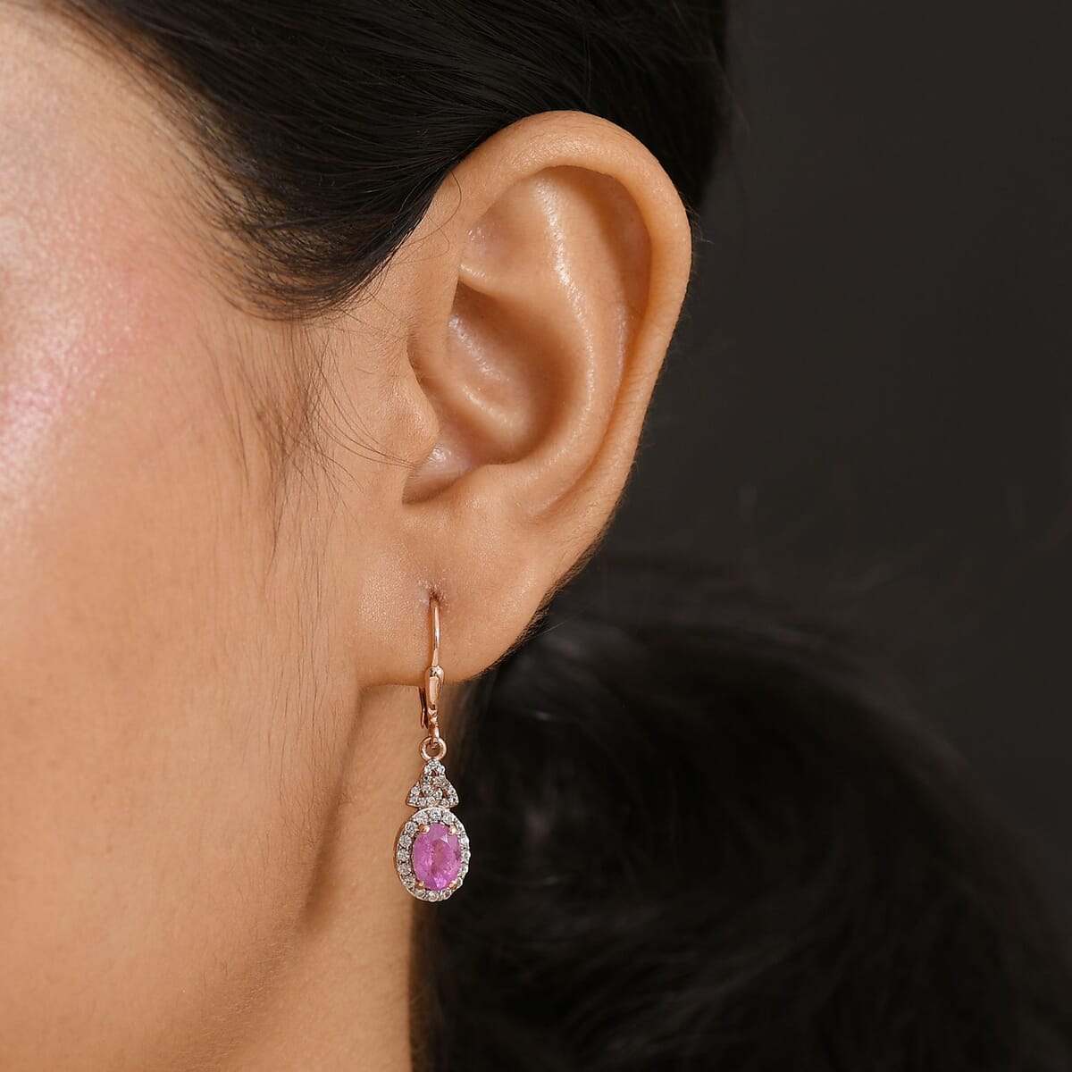 D'Joy Ilakaka Hot Pink Sapphire (FF) and White Zircon 2.85 ctw Eternal Promise Earrings in 18K Vermeil Rose Gold Over Sterling Silver image number 2