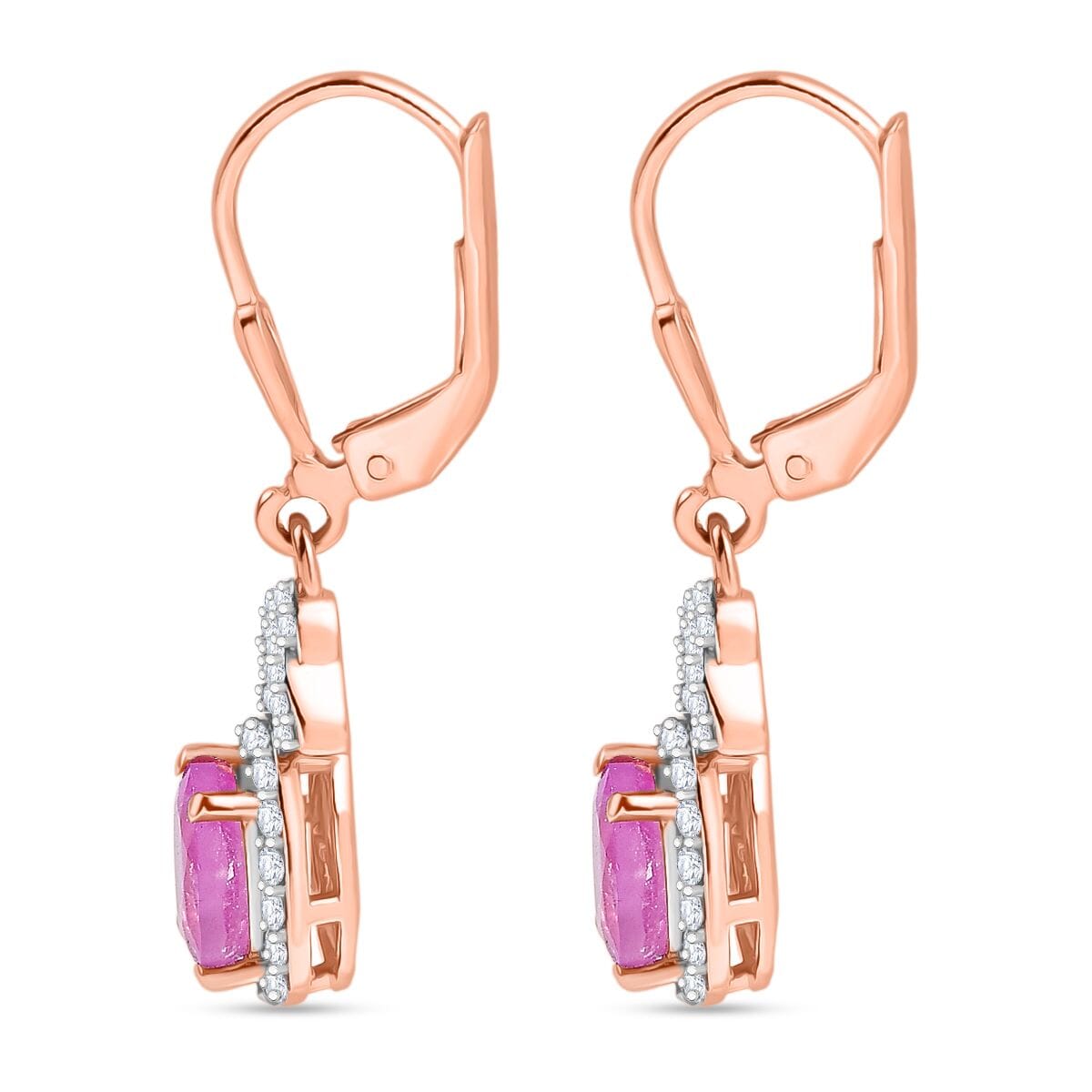 D'Joy Ilakaka Hot Pink Sapphire (FF) and White Zircon 2.85 ctw Eternal Promise Earrings in 18K Vermeil Rose Gold Over Sterling Silver image number 3