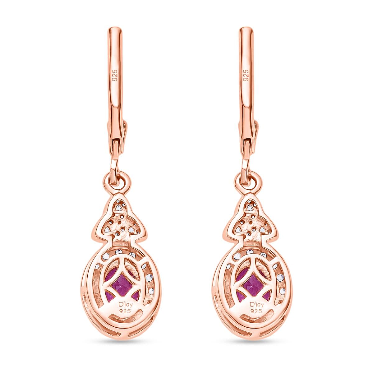 D'Joy Ilakaka Hot Pink Sapphire (FF) and White Zircon 2.85 ctw Eternal Promise Earrings in 18K Vermeil Rose Gold Over Sterling Silver