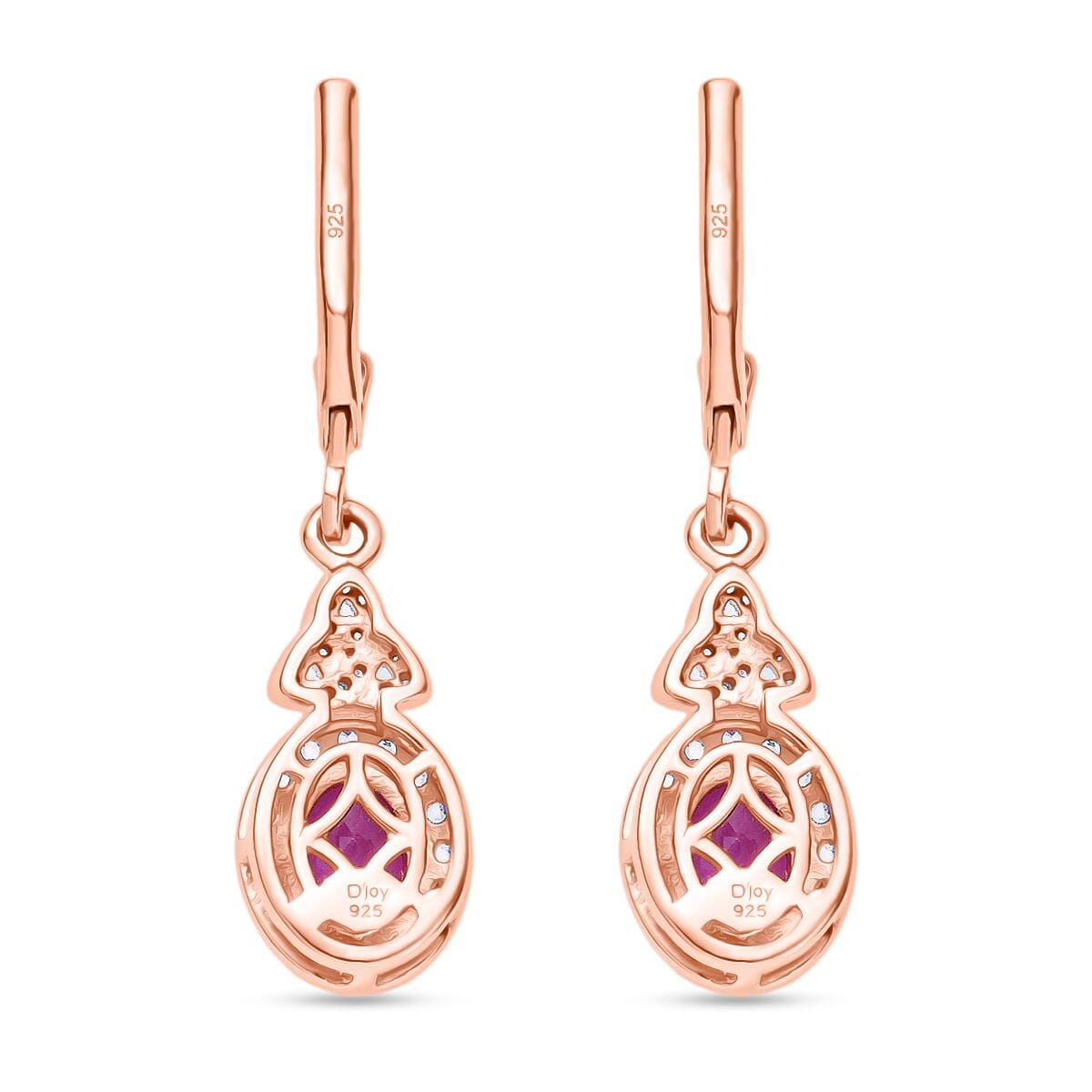 D'Joy Ilakaka Hot Pink Sapphire (FF) and White Zircon 2.85 ctw Eternal Promise Earrings in 18K Vermeil Rose Gold Over Sterling Silver image number 4