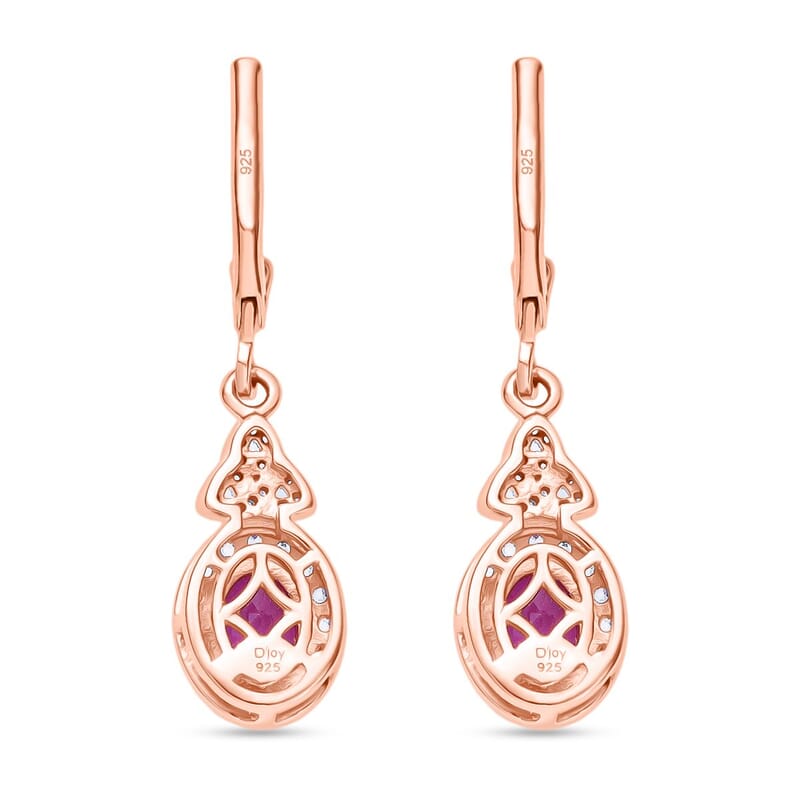 D'Joy Ilakaka Hot Pink Sapphire (FF) and White Zircon 2.85 ctw Eternal Promise Earrings in 18K Vermeil Rose Gold Over Sterling Silver