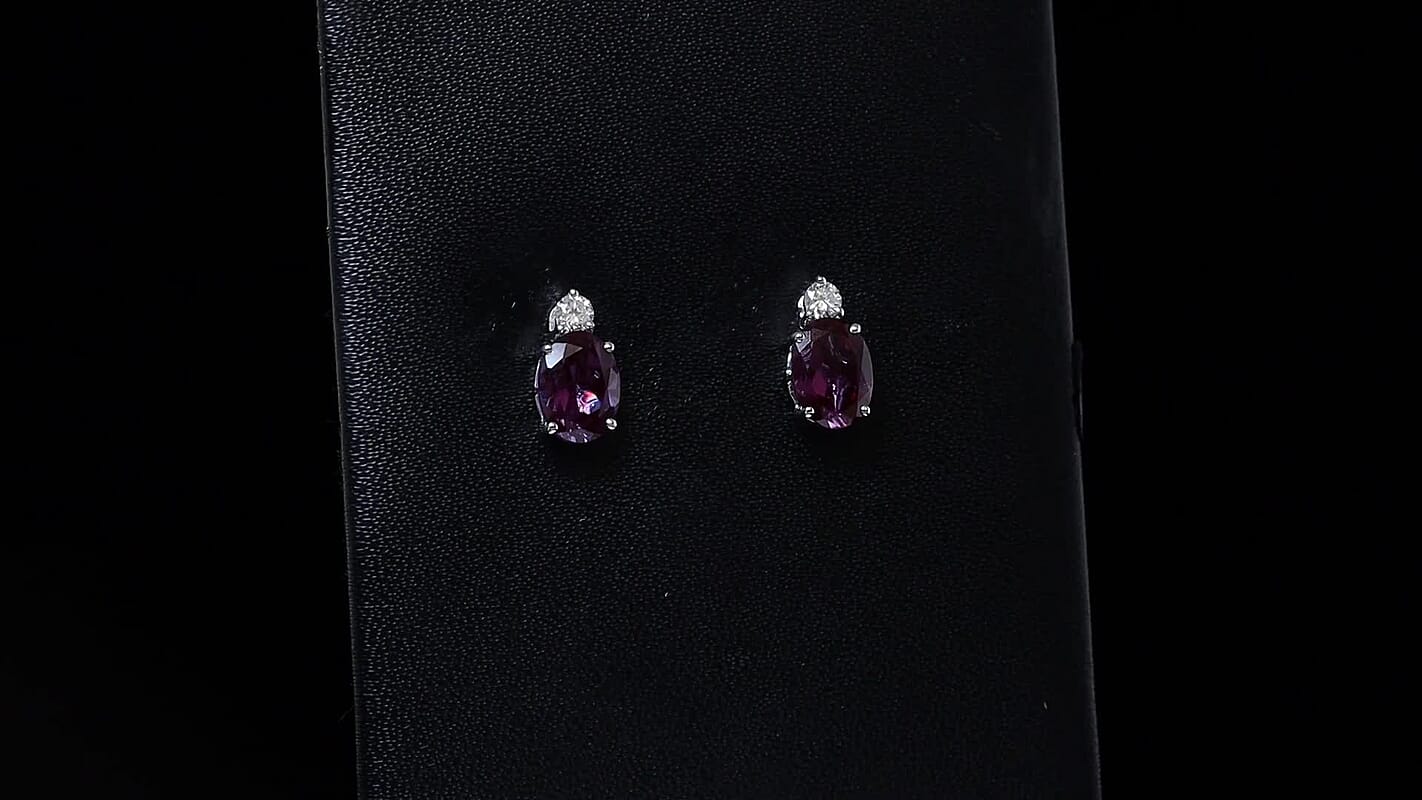 AAA Lab Grown Alexandrite and Luxuriant Lab Grown Diamond G-H SI 2.50 ctw Earrings in 10K White Gold