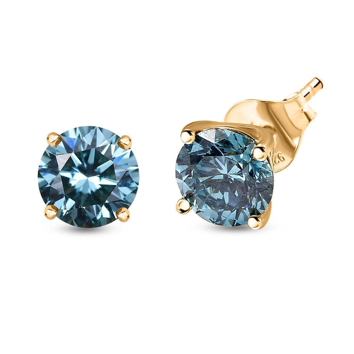 Luxuriant Lab Grown Blue Diamond (SI) Solitaire Stud Earring in 18K Vermeil YG Over Sterling Silver 1.50 ctw image number 0