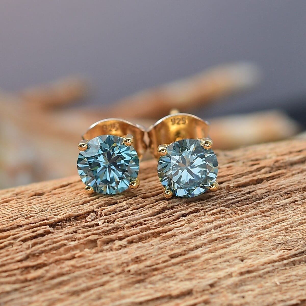 Luxuriant Lab Grown Blue Diamond (SI) Solitaire Stud Earring in 18K Vermeil YG Over Sterling Silver 1.50 ctw image number 1