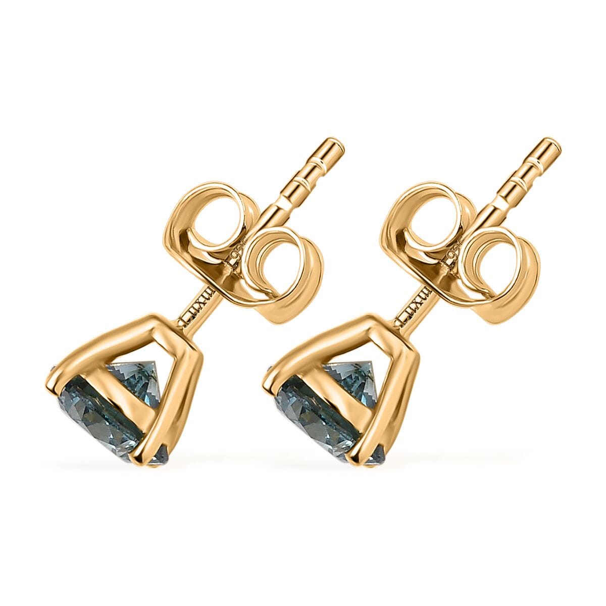 Luxuriant Lab Grown Blue Diamond (SI) Solitaire Stud Earring in 18K Vermeil YG Over Sterling Silver 1.50 ctw image number 3