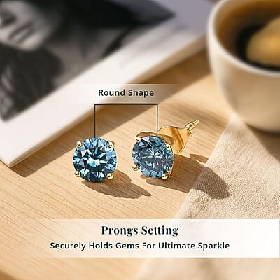 Luxuriant Lab Grown Blue Diamond (IR) SI 1.50 ctw Blue Moon Stud Earring in 18K Vermeil Yellow Gold Over Sterling Silver