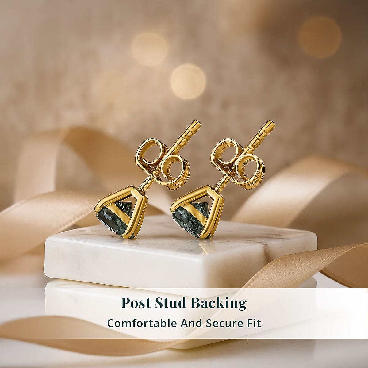 Luxuriant Lab Grown Blue Diamond (IR) SI 1.50 ctw Blue Moon Stud Earring in 18K Vermeil Yellow Gold Over Sterling Silver image number 5