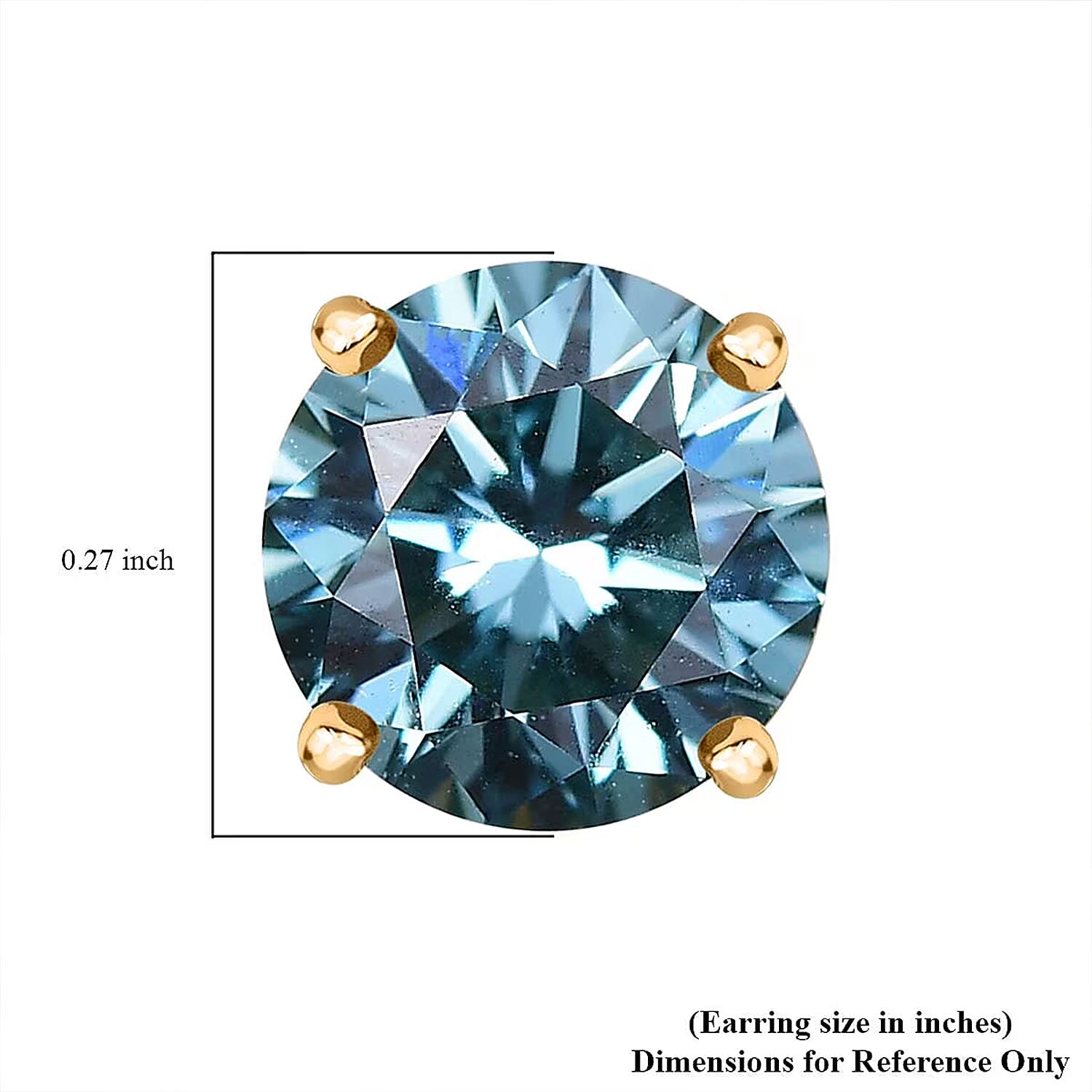 Luxuriant Lab Grown Blue Diamond (IR) SI 1.50 ctw Blue Moon Stud Earring in 18K Vermeil Yellow Gold Over Sterling Silver