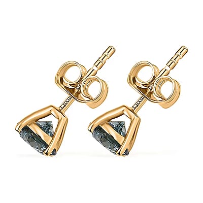 Luxuriant Lab Grown Blue Diamond (IR) SI 1.50 ctw Blue Moon Stud Earring in 18K Vermeil Yellow Gold Over Sterling Silver