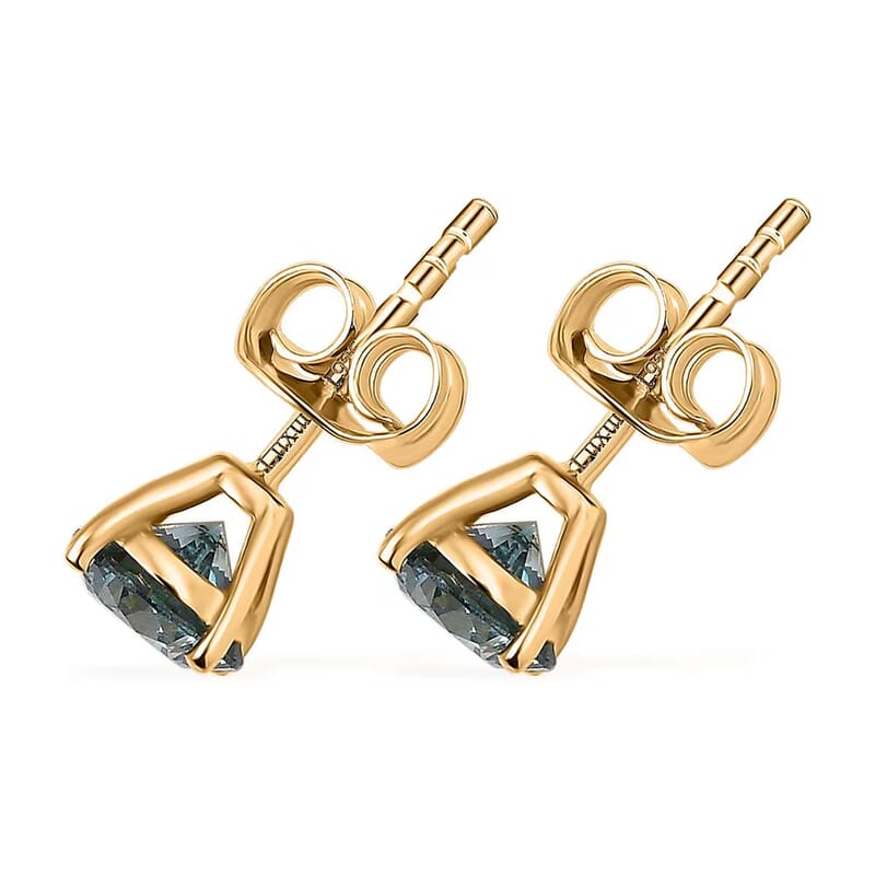 Luxuriant Lab Grown Blue Diamond (IR) SI 1.50 ctw Blue Moon Stud Earring in 18K Vermeil Yellow Gold Over Sterling Silver