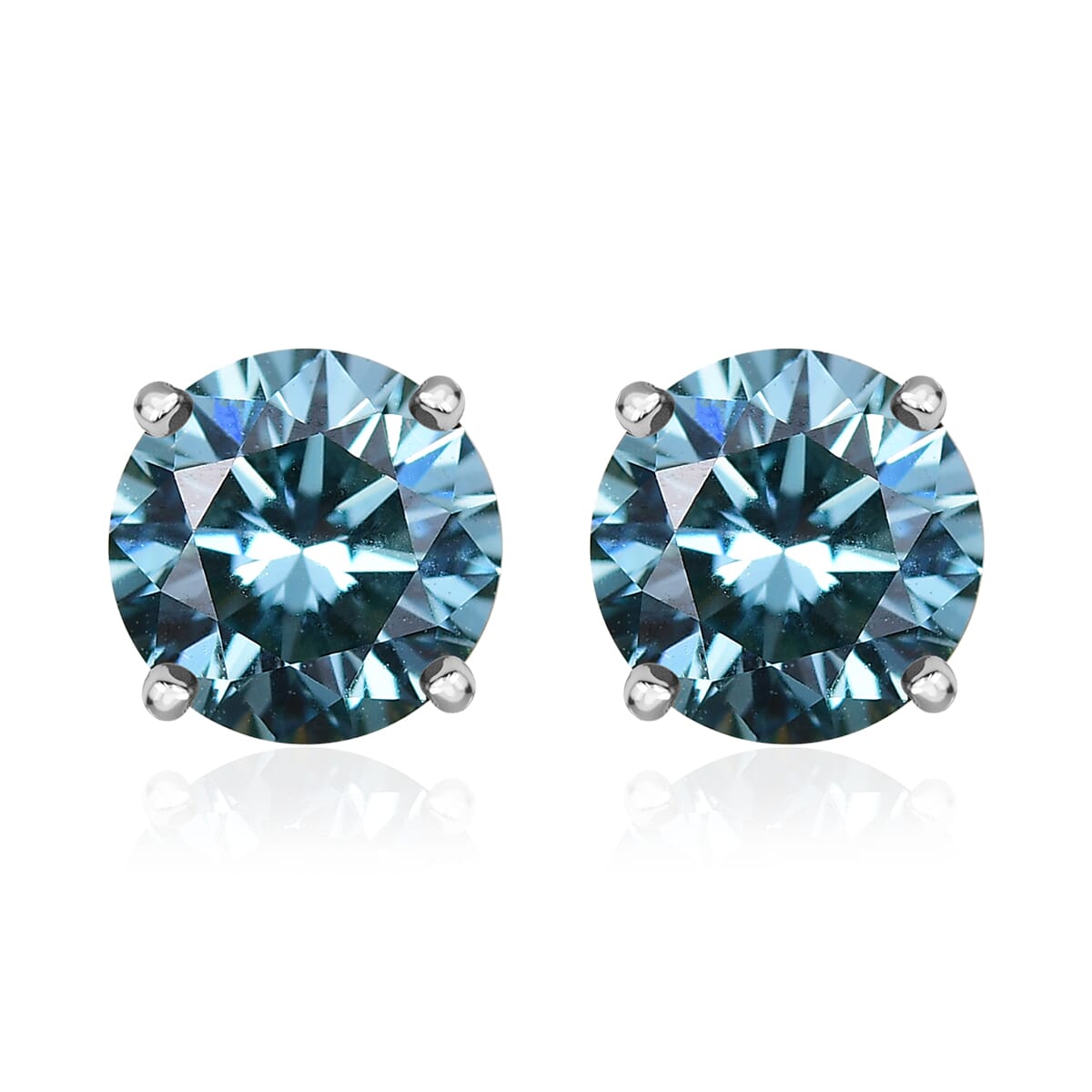 Luxuriant Lab Grown Blue Diamond SI 1.50 ctw Blue Moon Stud Earrings in Rhodium Over Sterling Silver  image number 0