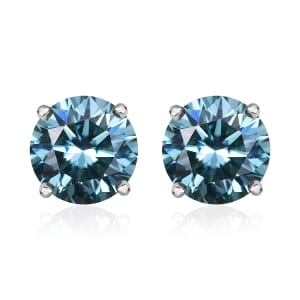 Luxuriant Lab Grown Blue Diamond SI 1.50 ctw Blue Moon Stud Earrings in Rhodium Over Sterling Silver 