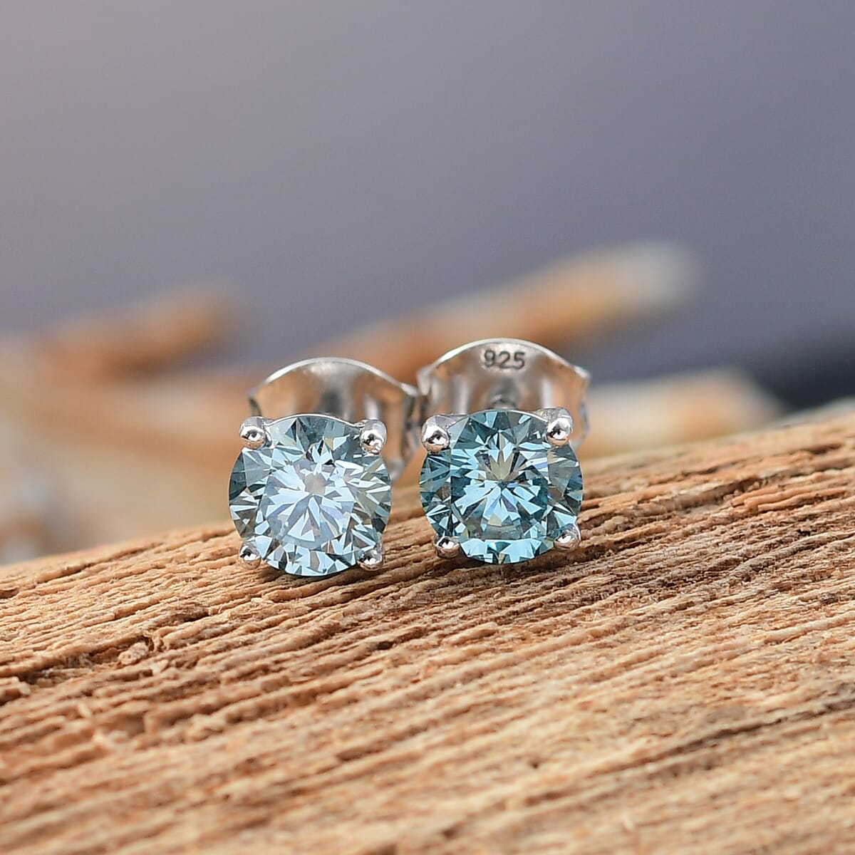 Luxuriant Lab Grown Blue Diamond SI 1.50 ctw Blue Moon Stud Earrings in Rhodium Over Sterling Silver  image number 1