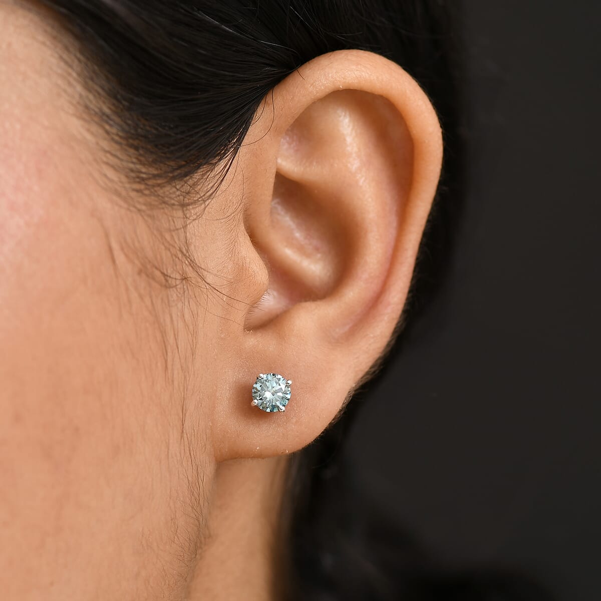 Luxuriant Lab Grown Blue Diamond SI 1.50 ctw Blue Moon Stud Earrings in Rhodium Over Sterling Silver  image number 2