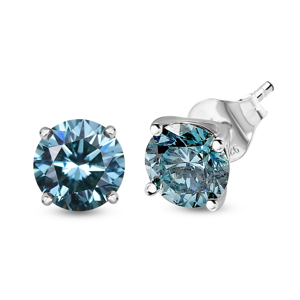Luxuriant Lab Grown Blue Diamond SI 1.50 ctw Blue Moon Stud Earrings in Rhodium Over Sterling Silver  image number 3