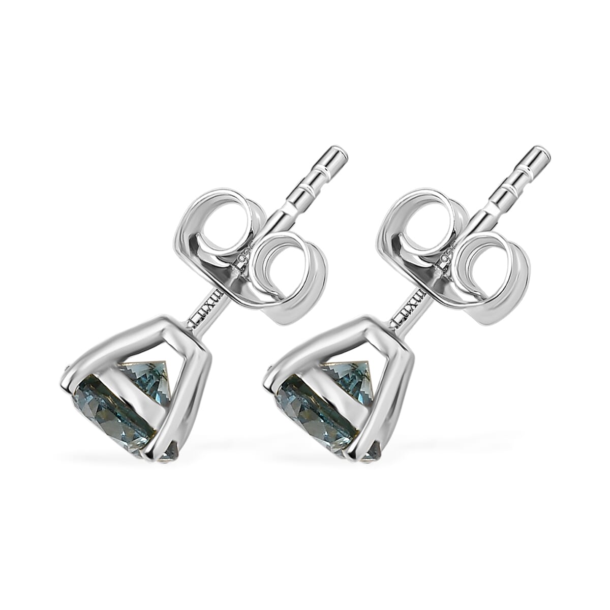 Luxuriant Lab Grown Blue Diamond SI 1.50 ctw Blue Moon Stud Earrings in Rhodium Over Sterling Silver  image number 4