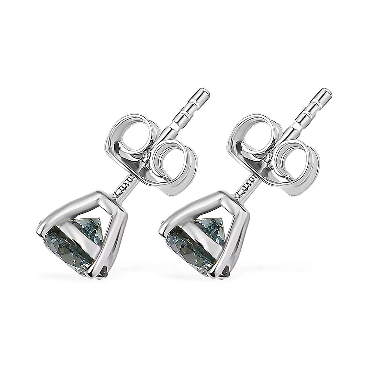Luxuriant Lab Grown Blue Diamond (IR) SI 1.50 ctw Blue Moon Stud Earrings in Rhodium Over Sterling Silver  image number 7
