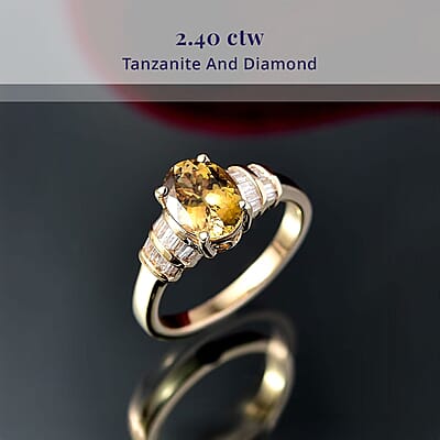 Luxoro 10K Yellow Gold Premium Golden Tanzanite, White Diamond (I2) (0.22 cts) Paper Swirls Ring (Size 12.0) 2.40 ctw