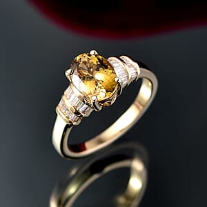 Luxoro 10K Yellow Gold Premium Golden Tanzanite, White Diamond (I2) (0.22 cts) Paper Swirls Ring (Size 5.0) 2.40 ctw