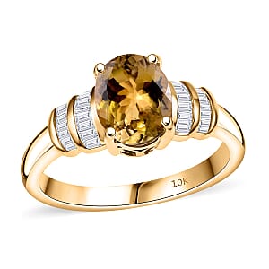 Luxoro 10K Yellow Gold Premium Golden Tanzanite, White Diamond (I2) (0.22 cts) Paper Swirls Ring (Size 6.5) 2.40 ctw