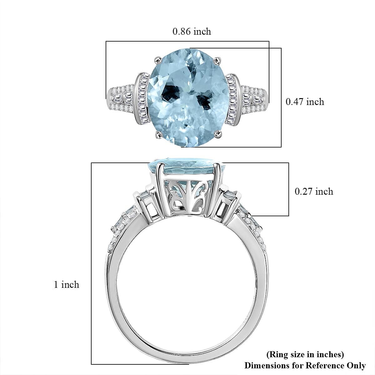 Luxoro 10K White Gold Premium Aquamarine, Diamond (I2) (0.28 cts) Ring (Size 10.0) 3.90 ctw image number 5
