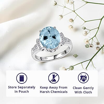 Luxoro 10K White Gold Premium Aquamarine, Diamond (I2) (0.28 cts) Ring (Size 12.0) 3.90 ctw