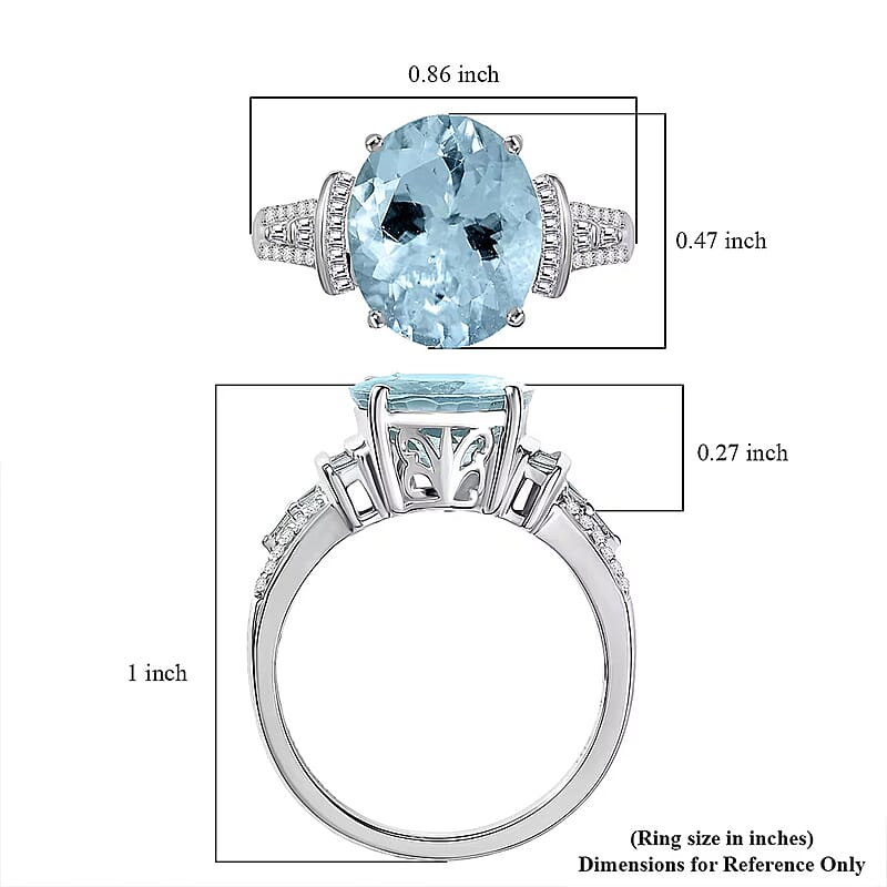 Luxoro Premium Mangoro Aquamarine and I2 Diamond 4.27 ctw Ocean Whisper Ring in 10K White Gold (Size 6.0) 