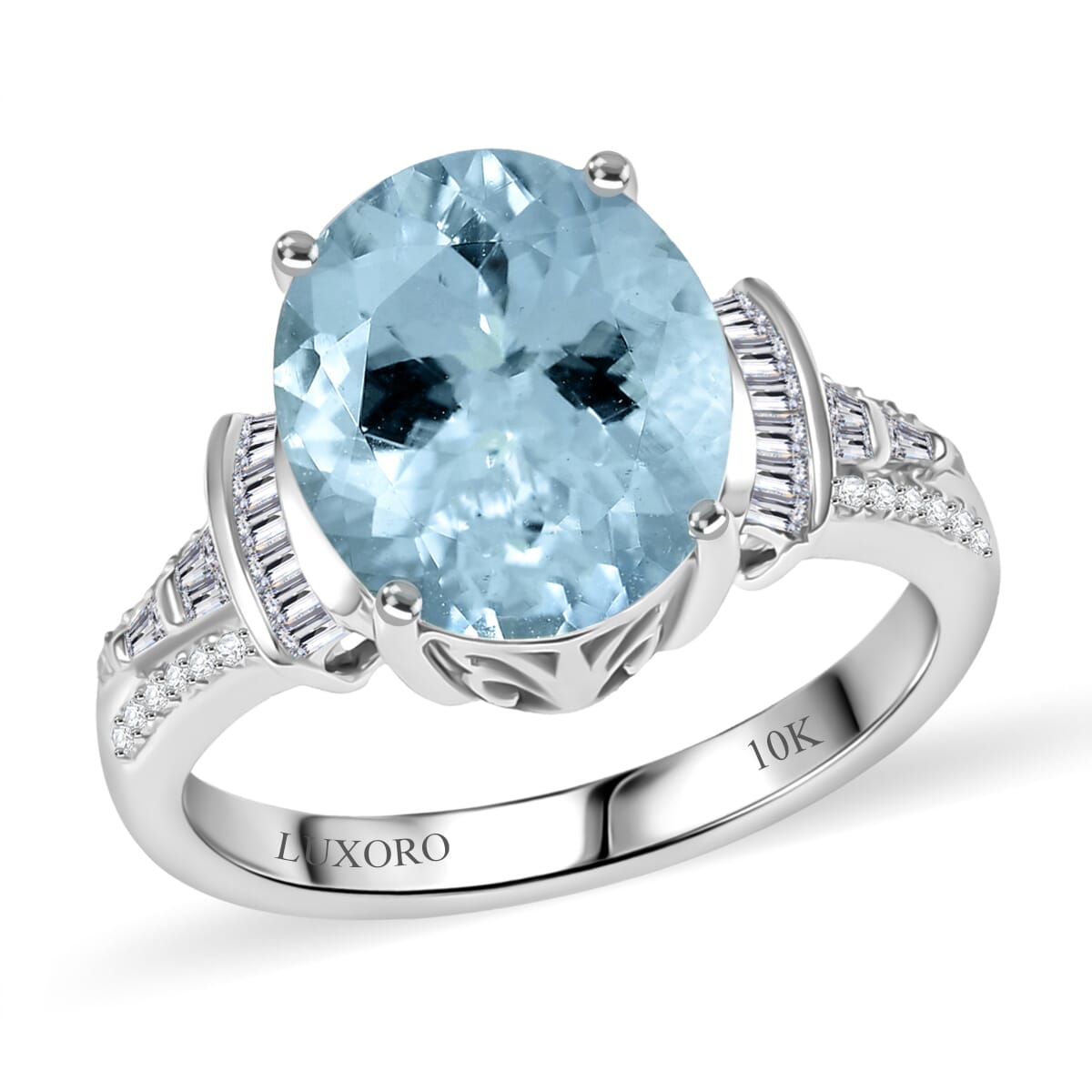 Luxoro Premium Mangoro Aquamarine and I2 Diamond 4.27 ctw Ocean Whisper Ring in 10K White Gold (Size 7.0)  image number 0