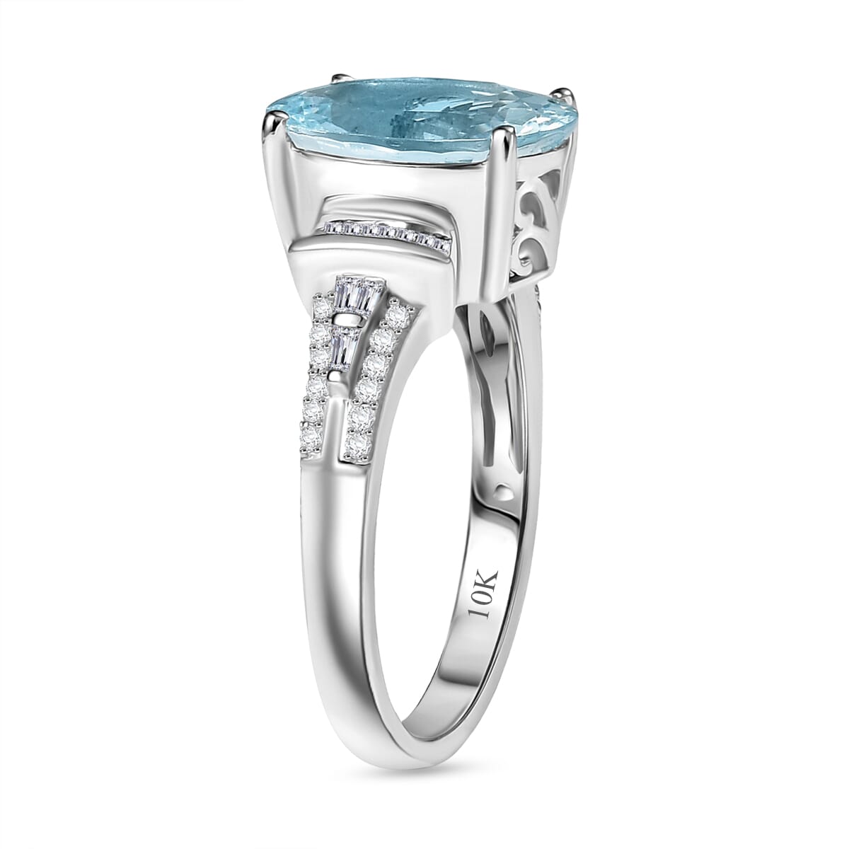 Luxoro Premium Mangoro Aquamarine and I2 Diamond 4.27 ctw Ocean Whisper Ring in 10K White Gold (Size 7.0)  image number 3